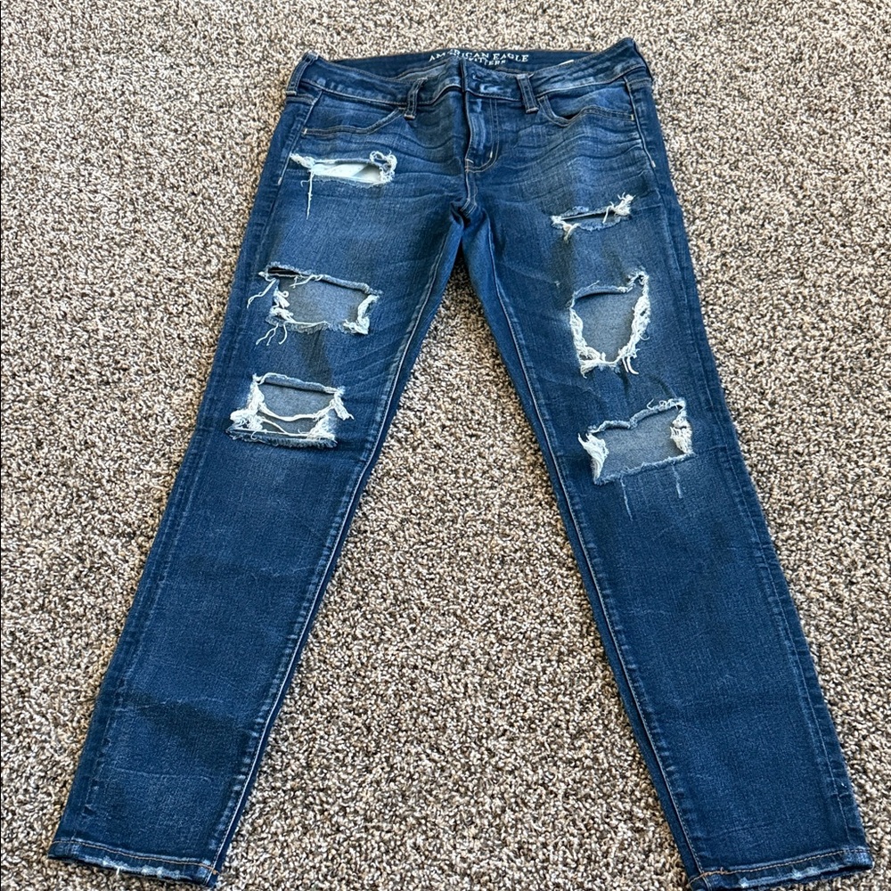 American Eagle Outfitters Distressed Blue Skinny Jeans